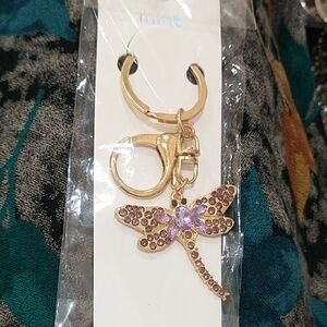 Elegant Gold Keychain with Purple Dragonfly